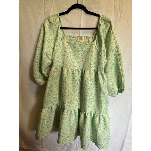 NWOT Levi's Women's Dolci Baby Doll Peasant Dress Green and White Floral Large - Picture 1 of 5